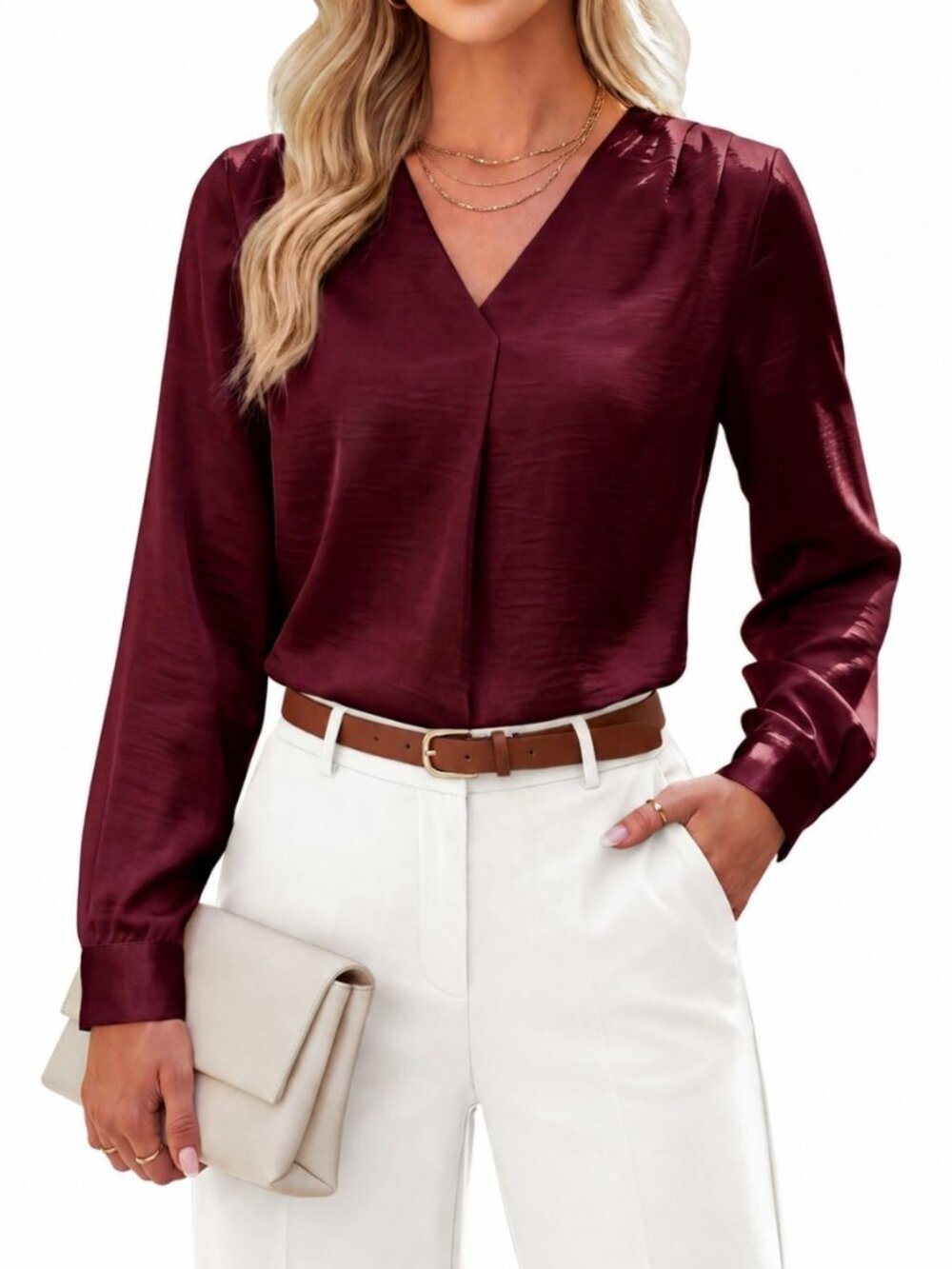 Womens Business Casual Tops V Neck Work Blouses Dressy Shirt